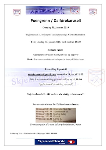 Dalførekarusellrenn nr 2 på Skjelstadmark stadion onsdag 30.januar 2019